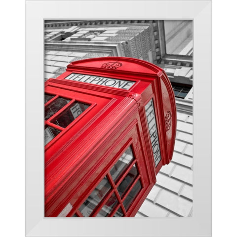 Close-up of telephone box, low angle view, England White Modern Wood Framed Art Print by Frank, Assaf