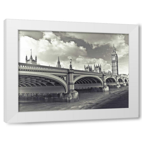 Big Ben London Bus White Modern Wood Framed Art Print by Frank, Assaf