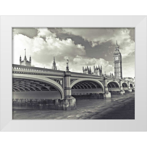 Big Ben London Bus White Modern Wood Framed Art Print by Frank, Assaf
