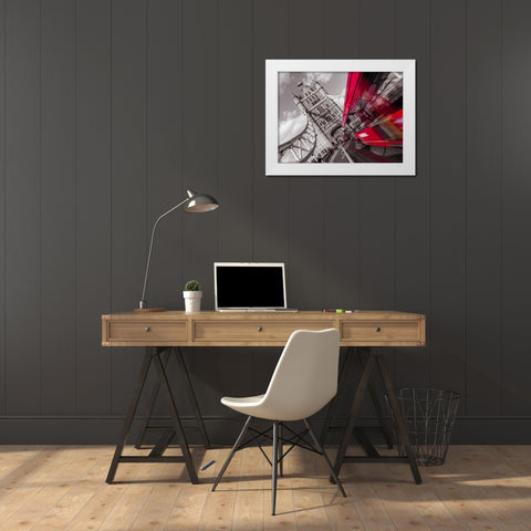 England, London, Double-Decker bus on tower bridge White Modern Wood Framed Art Print by Frank, Assaf