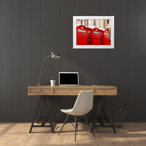 Close-up of telephone box in a row, England White Modern Wood Framed Art Print by Frank, Assaf