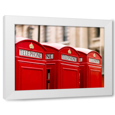 Close-up of telephone box in a row, England White Modern Wood Framed Art Print by Frank, Assaf