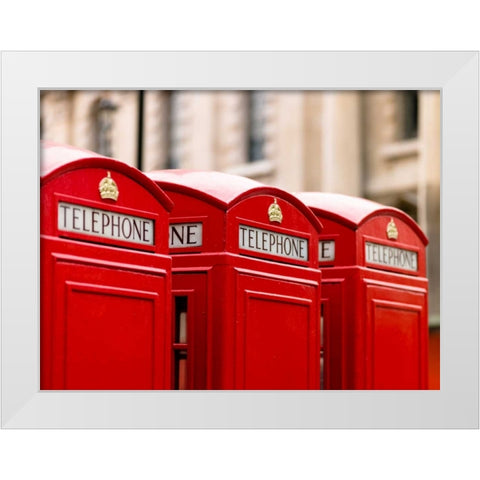 Close-up of telephone box in a row, England White Modern Wood Framed Art Print by Frank, Assaf