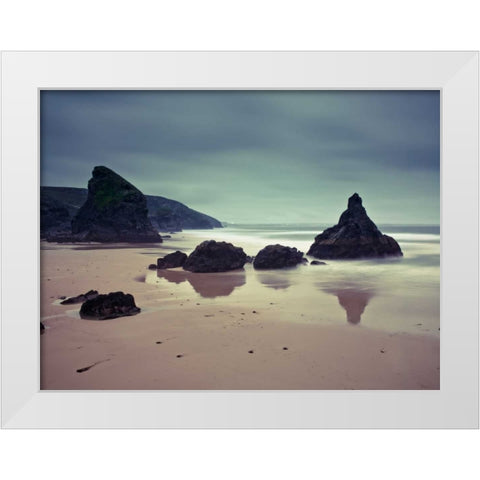 Bedruthan Steps beach Cornwall White Modern Wood Framed Art Print by Frank, Assaf