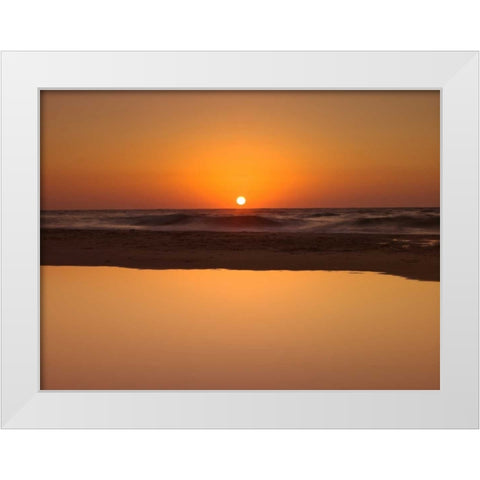 Suntset reflection in water, Palmachim Beach, Israel White Modern Wood Framed Art Print by Frank, Assaf