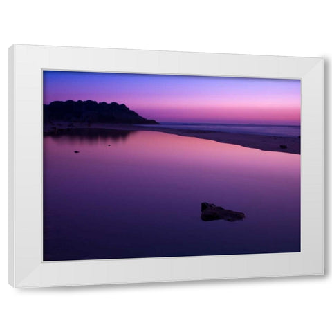 Suntset reflection in water, Palmachim Beach, Israel White Modern Wood Framed Art Print by Frank, Assaf