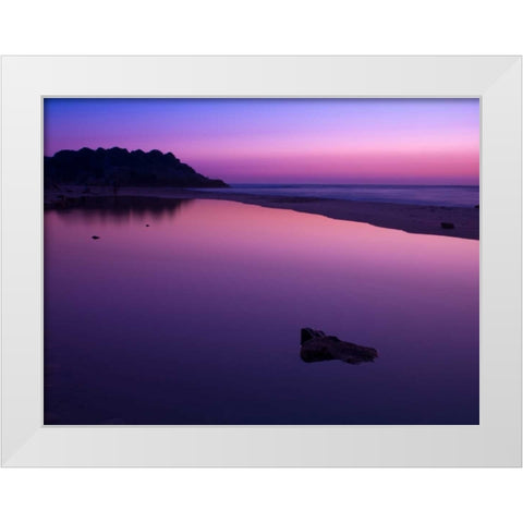 Suntset reflection in water, Palmachim Beach, Israel White Modern Wood Framed Art Print by Frank, Assaf
