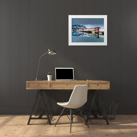 Village in Lofoten-Norway White Modern Wood Framed Art Print by Frank, Assaf