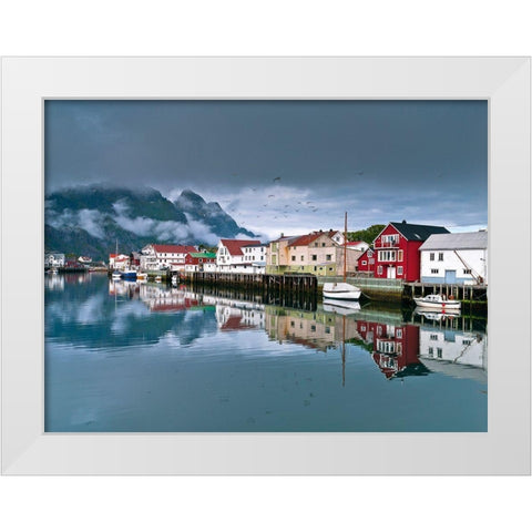Village in Lofoten-Norway White Modern Wood Framed Art Print by Frank, Assaf