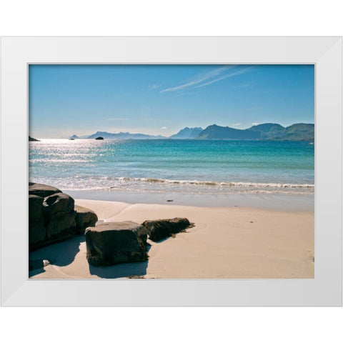 Beautiful beach, Lofoten, Norway White Modern Wood Framed Art Print by Frank, Assaf