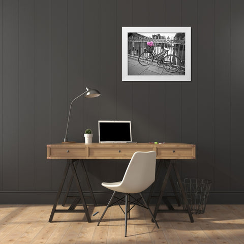 Old Bicycle near a canal White Modern Wood Framed Art Print by Frank, Assaf