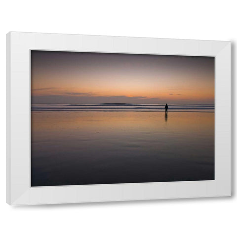 Little boy standing on the beach at dusk White Modern Wood Framed Art Print by Frank, Assaf