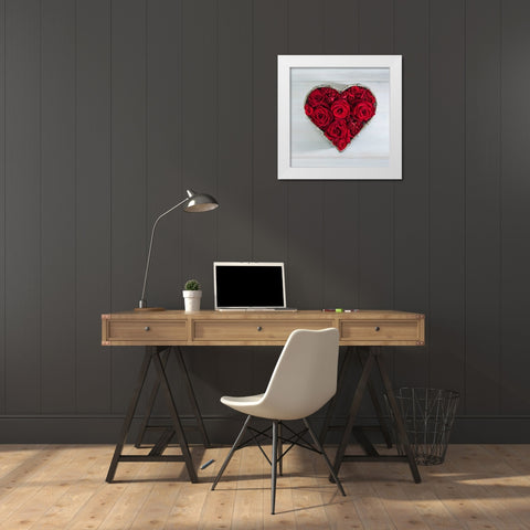 Roses in a heart shaped wicker basket White Modern Wood Framed Art Print by Frank, Assaf