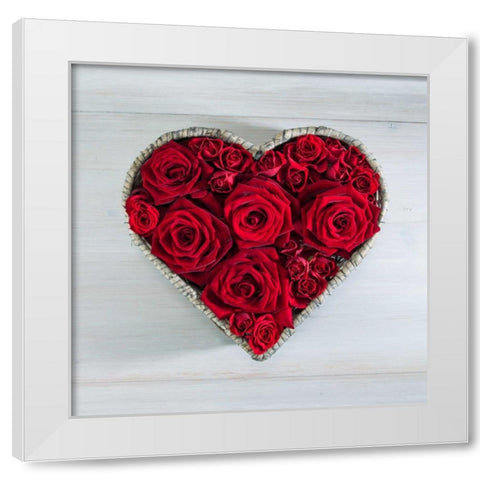 Roses in a heart shaped wicker basket White Modern Wood Framed Art Print by Frank, Assaf