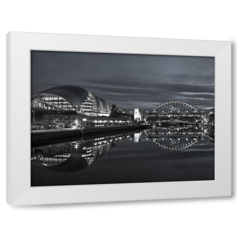 The Sage Gateshead and the Tyne bridge, Newcastle Upon Tyne, FTBR-1878 White Modern Wood Framed Art Print by Frank, Assaf