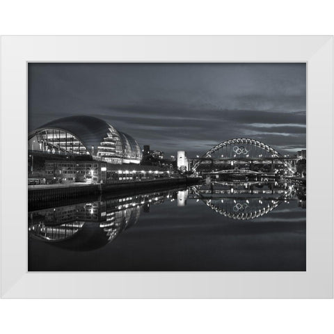 The Sage Gateshead and the Tyne bridge, Newcastle Upon Tyne, FTBR-1878 White Modern Wood Framed Art Print by Frank, Assaf