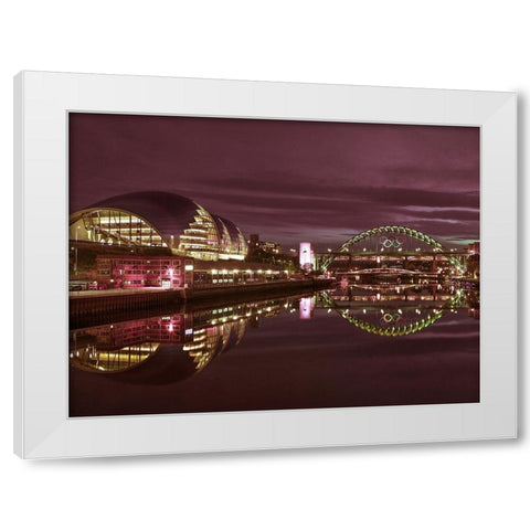 The Sage Gateshead and the Tyne bridge, Newcastle Upon Tyne, FTBR-1879 White Modern Wood Framed Art Print by Frank, Assaf