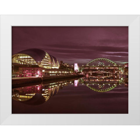 The Sage Gateshead and the Tyne bridge, Newcastle Upon Tyne, FTBR-1879 White Modern Wood Framed Art Print by Frank, Assaf