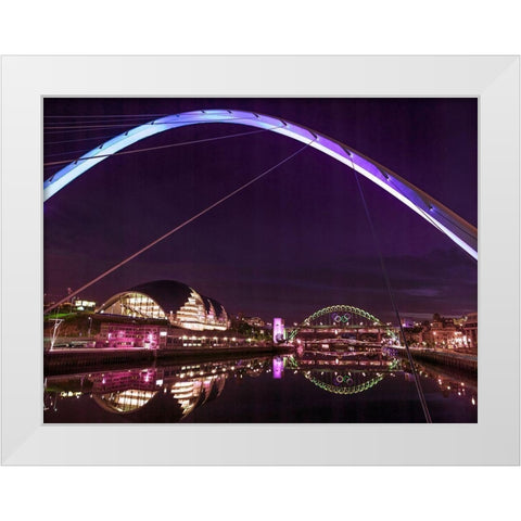 The Millenium Bridge, Newcastle Upon Tyne, FTBR-1881 White Modern Wood Framed Art Print by Frank, Assaf