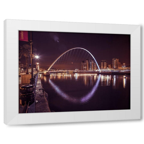 The Millenium Bridge, Newcastle Upon Tyne, FTBR-1882 White Modern Wood Framed Art Print by Frank, Assaf