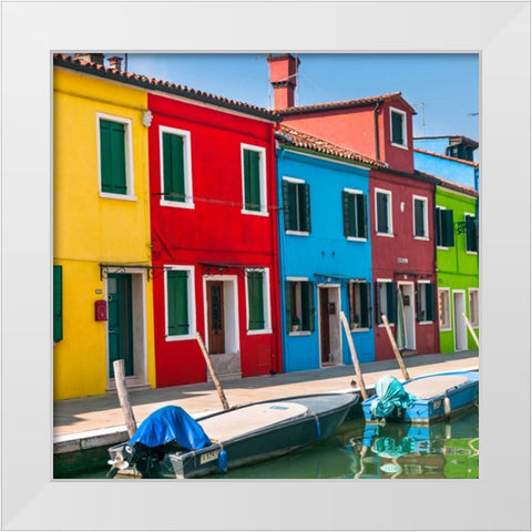 Gondolas moored along the canal, Venice, Italy White Modern Wood Framed Art Print by Frank, Assaf