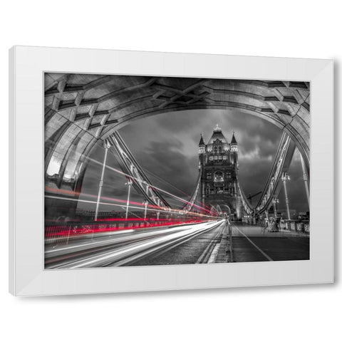 Tower bridge with strip lights, London, UK White Modern Wood Framed Art Print by Frank, Assaf