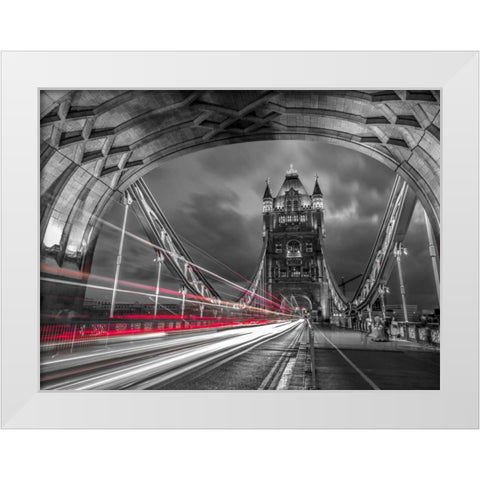 Tower bridge with strip lights, London, UK White Modern Wood Framed Art Print by Frank, Assaf