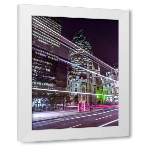 View of London at night, UK White Modern Wood Framed Art Print by Frank, Assaf