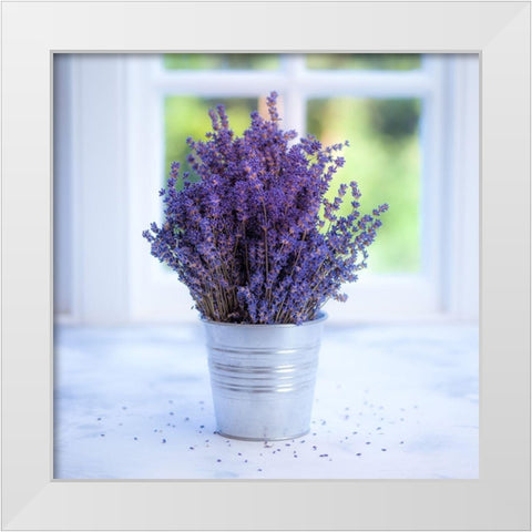 Bunch of lavender in vase by the window - Indoors White Modern Wood Framed Art Print by Frank, Assaf