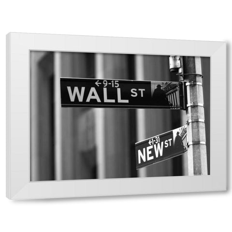 Wall street sign - New York city White Modern Wood Framed Art Print by Frank, Assaf