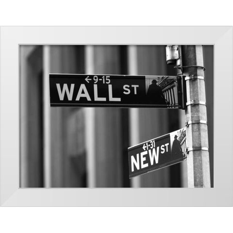 Wall street sign - New York city White Modern Wood Framed Art Print by Frank, Assaf
