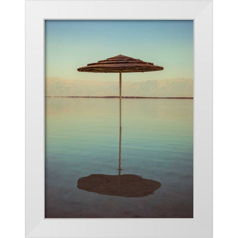 Parasol on beach of Dead Sea, Israel White Modern Wood Framed Art Print by Frank, Assaf