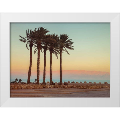 Palm trees on beach of Dead sea, Israel White Modern Wood Framed Art Print by Frank, Assaf