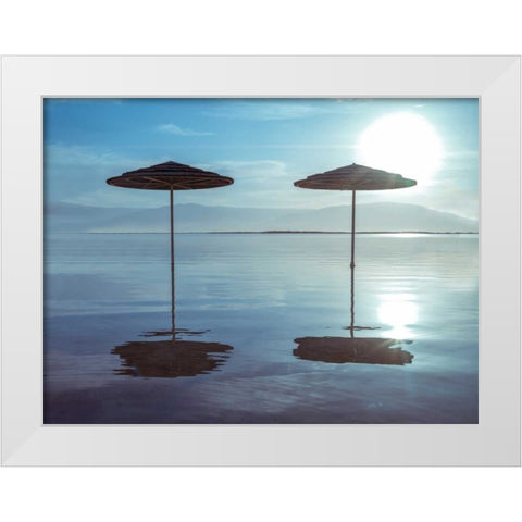 Parasol on Dead sea, Israel White Modern Wood Framed Art Print by Frank, Assaf