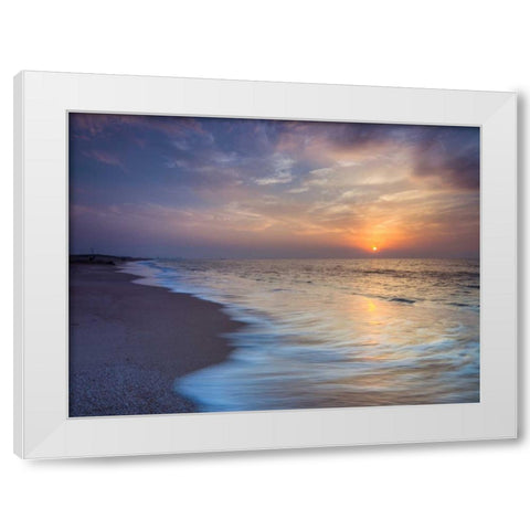 Evening view of beautiful beach in Israel White Modern Wood Framed Art Print by Frank, Assaf