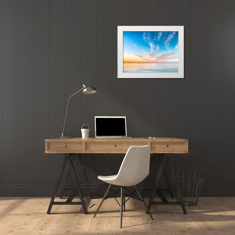 Calm beach at dusk White Modern Wood Framed Art Print by Frank, Assaf