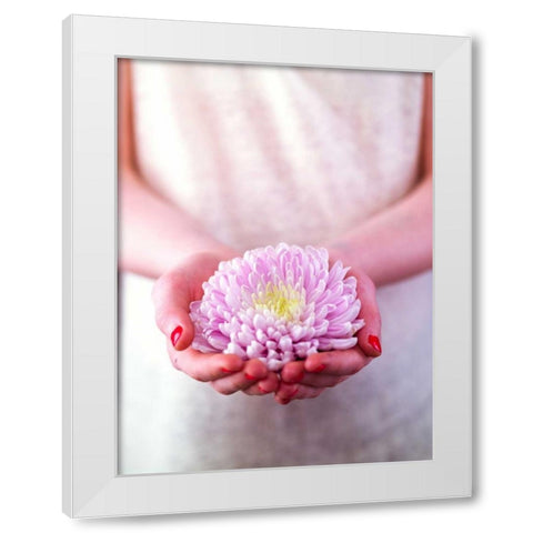 Female hands holding a flower White Modern Wood Framed Art Print by Frank, Assaf