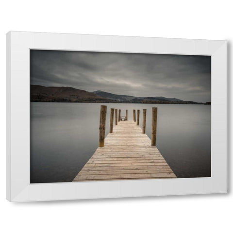 Jetty on tranquil lake White Modern Wood Framed Art Print by Frank, Assaf