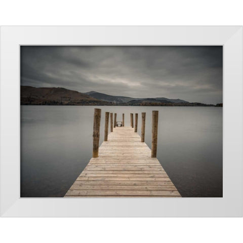 Jetty on tranquil lake White Modern Wood Framed Art Print by Frank, Assaf