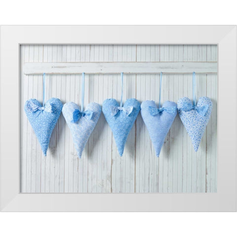 Small beach huts on wooden background White Modern Wood Framed Art Print by Frank, Assaf
