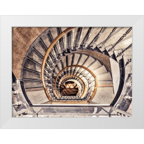 Spiral staircase from above in a building-Birmingham-UK White Modern Wood Framed Art Print by Frank, Assaf