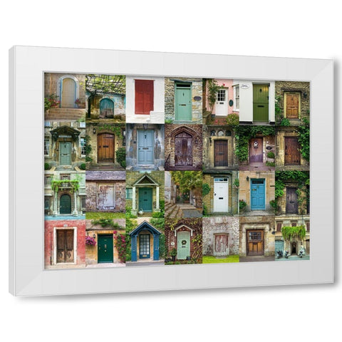 Collage of old doors White Modern Wood Framed Art Print by Frank, Assaf