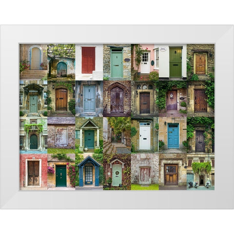 Collage of old doors White Modern Wood Framed Art Print by Frank, Assaf