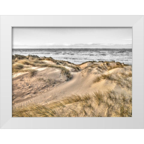 Tranquil beach with grass, Blackpool, UK White Modern Wood Framed Art Print by Frank, Assaf