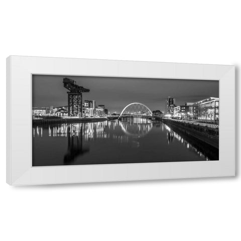 View along the river Clyde at night, Glasgow, FTBR-1807 White Modern Wood Framed Art Print by Frank, Assaf