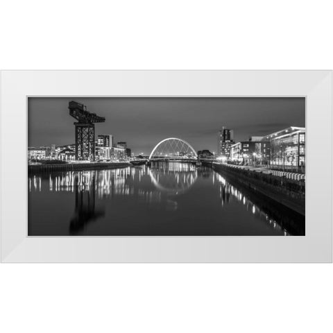 View along the river Clyde at night, Glasgow, FTBR-1807 White Modern Wood Framed Art Print by Frank, Assaf