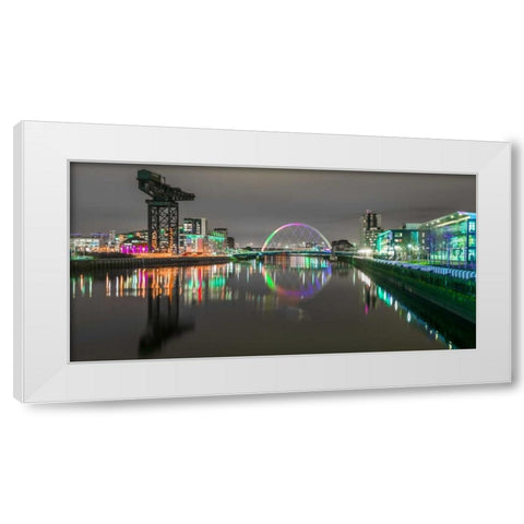 View along the river Clyde at night, Glasgow White Modern Wood Framed Art Print by Frank, Assaf