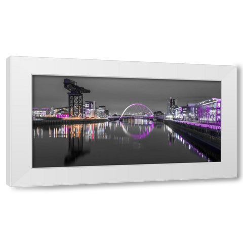 View along the river Clyde at night, Glasgow White Modern Wood Framed Art Print by Frank, Assaf