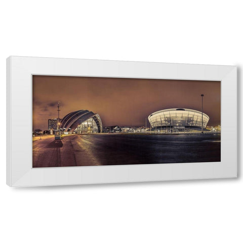 Evening view of Clyde Auditorium and SSE Hydro in Glasgow, FTBR-1904 White Modern Wood Framed Art Print by Frank, Assaf