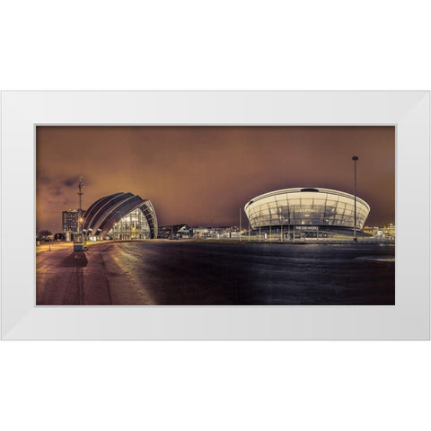 Evening view of Clyde Auditorium and SSE Hydro in Glasgow, FTBR-1904 White Modern Wood Framed Art Print by Frank, Assaf